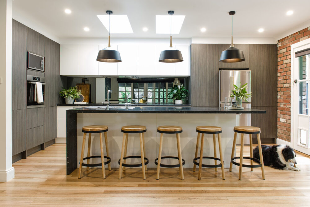 White and timber laminate kitchen